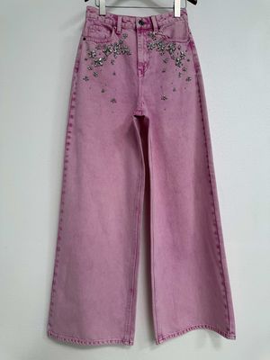 エクストラ ロング ワイド 脚 デザイン ピンク デニム ジーンズ